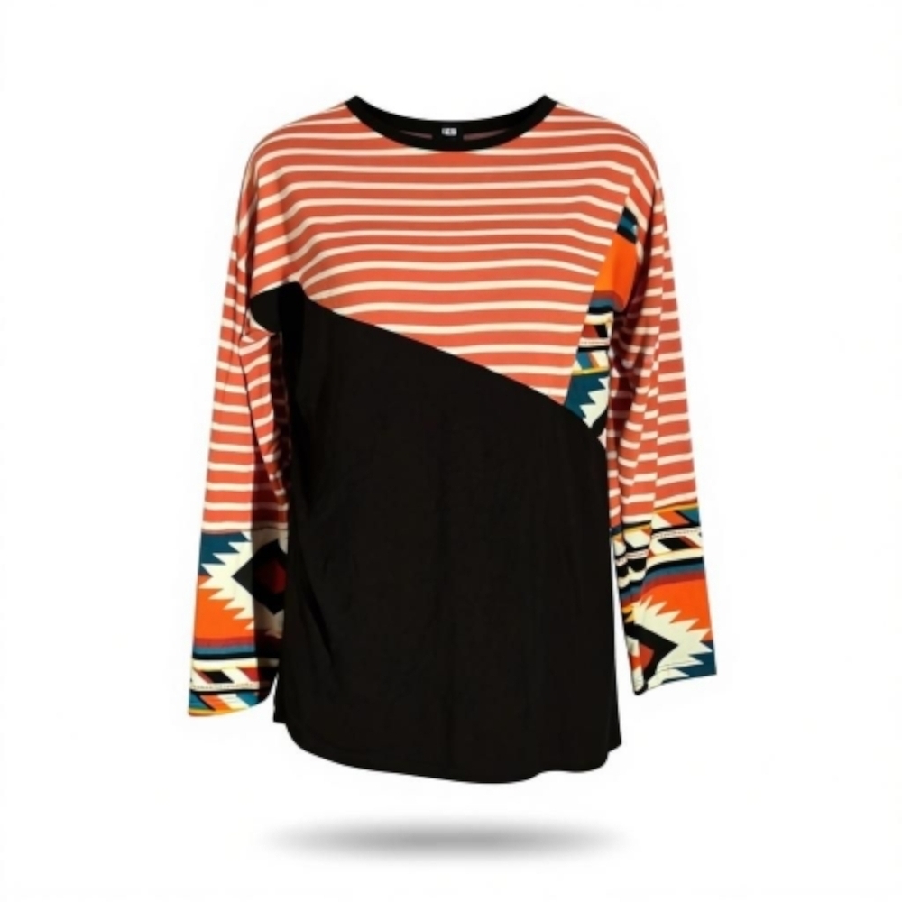 Celeste Women's Long Sleeve Colorblock & Aztec Stripe Top Size M – Made in USA